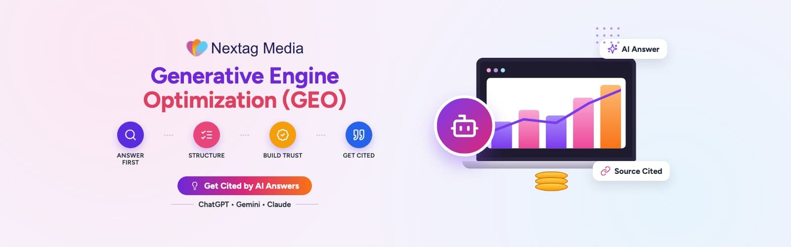 AI assistant answers highlighting cited website sources for generative engine optimization