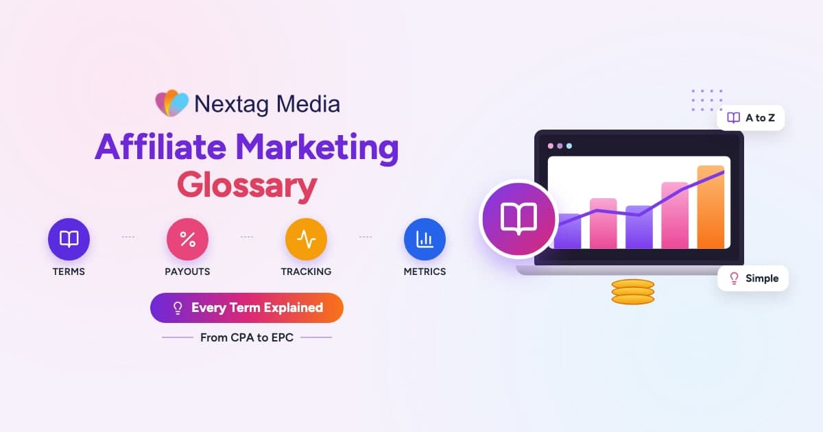 Affiliate Marketing Glossary cover: terms, payouts, tracking, metrics