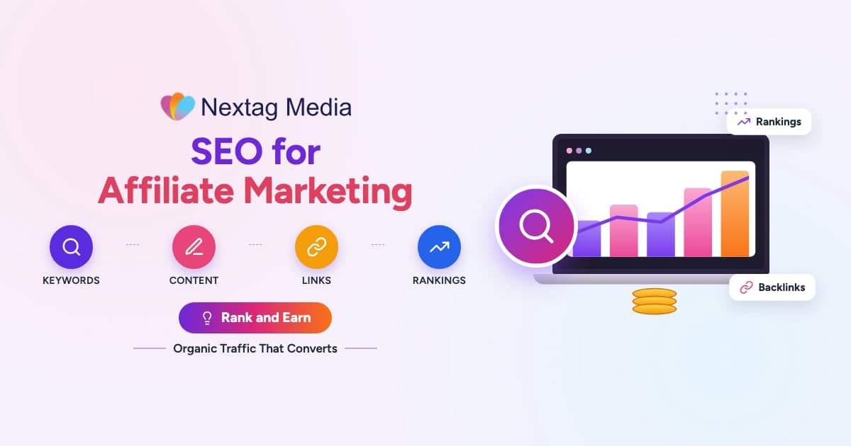 SEO for Affiliate Marketing cover: keywords, content, links, rankings
